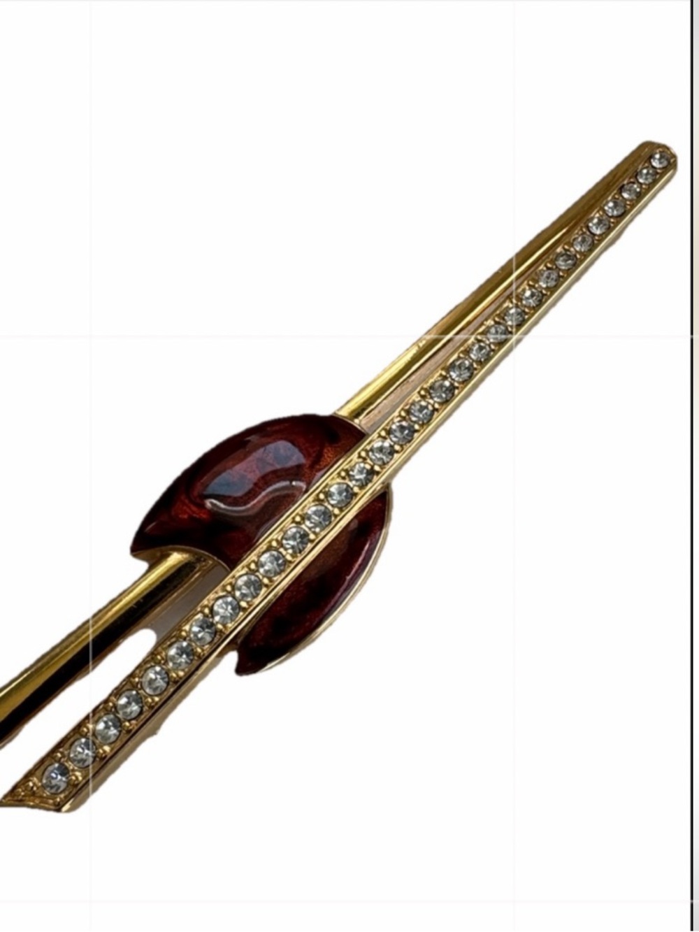 Monet Vintage Art Deco modernist Gold tone brown Enamel Rhinestone Brooch Pin